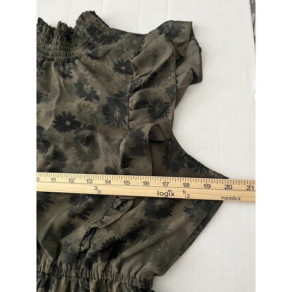 Steve Madden Women's Olive Floral Smocked-Neck Flutter Sleeve Maxi Dress Size L - Picture 12 of 12